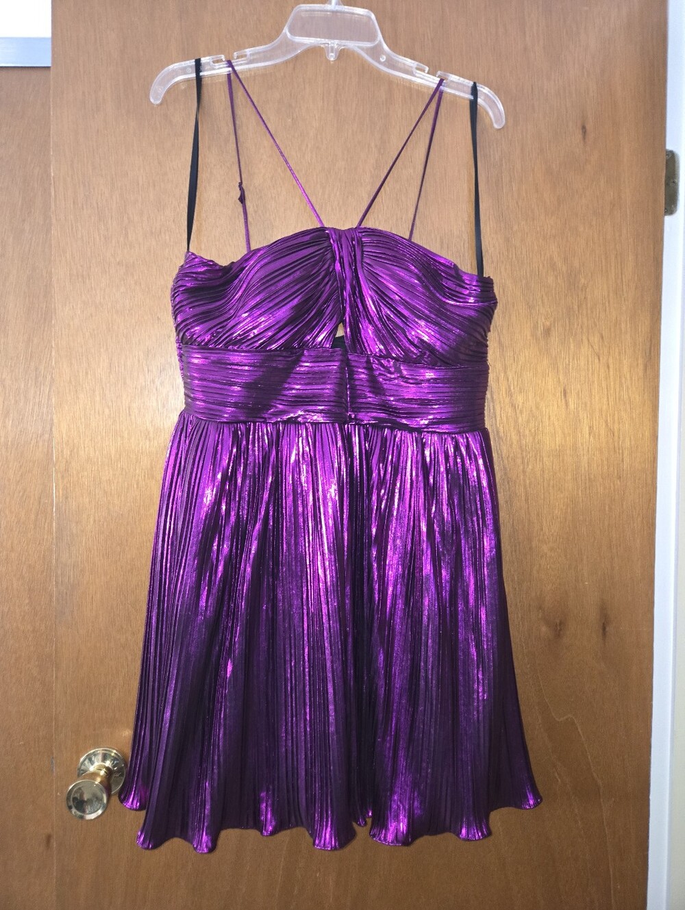 City Studios Purple Metallic Pleated Dress Size 15/16